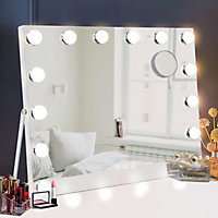 Hollywood Vanity Mirror 14 Dimmable 3 Color LED Bulbs Touch Screen USB Charge port Tabletop Wall Mounted 50x42cm MT005040