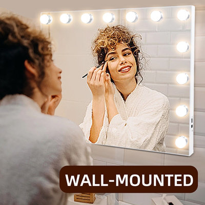 Hollywood Vanity Mirror 15 Dimmable LED Touch Control USB Charging Wall-Mounted Rectangular 58x46cm MT005846-1P