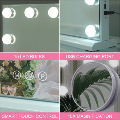 Hollywood Vanity Mirror 15 Dimmable LED USB Charging 58x48cm