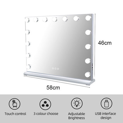 Hollywood Vanity Mirror 15 Dimmable LED USB Charging 58x48cm