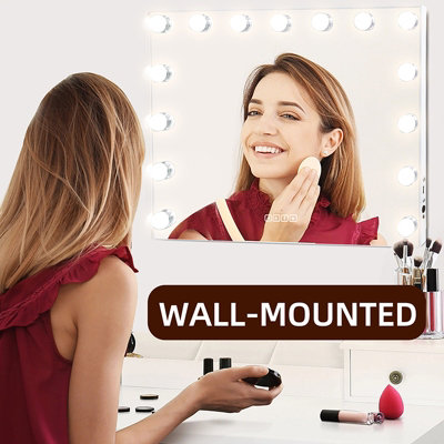 Hollywood Vanity Mirror 15 Dimmable LED Wireless Speaker USB Charging Wall-Mounted Rectangular 58x46cm MT005846-2P