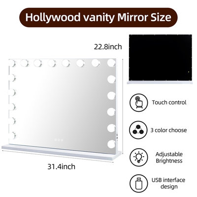 Hollywood Vanity Mirror 18 Dimmable LED Touch Control USB Charging Wall-Mounted Rectangular 80x58cm MT008058-1P