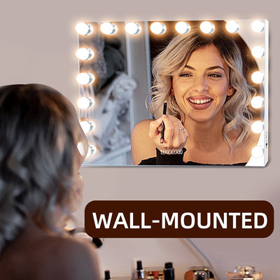 Hollywood Vanity Mirror 18 Dimmable LED Wireless Speaker USB Charging Wall-Mounted Rectangular 80x58cm MT008058-2P