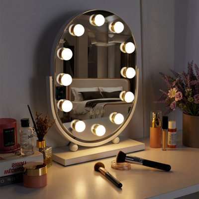 Hollywood Vanity Mirror Oval Lighted Rotatable Makeup Mirror with 12 LED Bulbs, Touch Screen with 3 Lighting Modes