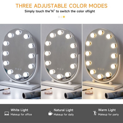 Hollywood Vanity Mirror Oval Lighted Rotatable Makeup Mirror with 12 LED Bulbs, Touch Screen with 3 Lighting Modes