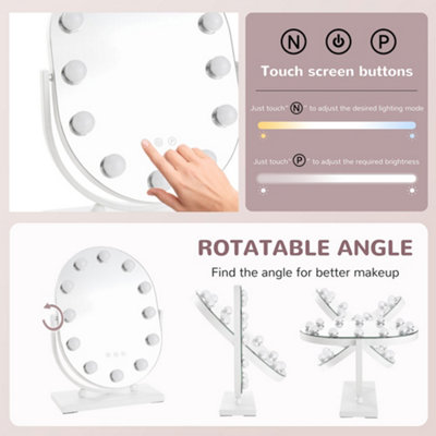 Hollywood Vanity Mirror Oval Lighted Rotatable Makeup Mirror with 12 LED Bulbs, Touch Screen with 3 Lighting Modes