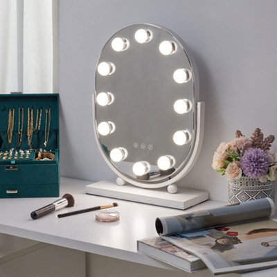 Hollywood Vanity Mirror Oval Lighted Rotatable Makeup Mirror with 12 LED Bulbs, Touch Screen with 3 Lighting Modes