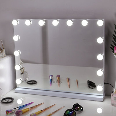 Hollywood Vanity Mirror Wall Mounted or Freestanding Lighted Makeup Mirror Dimmable Dresser Mirror with Touch Control 58 x 48cm