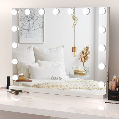 Hollywood Vanity Mirror with Lights 58x46cm with 15 Dimmable Bulbs 3 Color  Tabletop or Wall Mounted Mirror