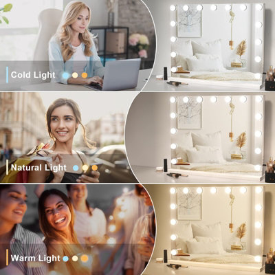 Hollywood Vanity Mirror with Lights 58x46cm with 15 Dimmable Bulbs 3 Color Tabletop or Wall Mounted Mirror - 3