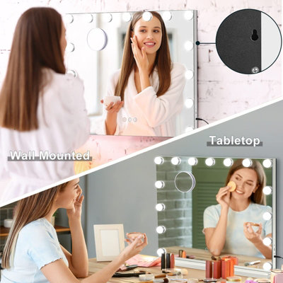 Hollywood Vanity Mirror with Lights 58x46cm with 15 Dimmable Bulbs 3 Color Tabletop or Wall Mounted Mirror - 5