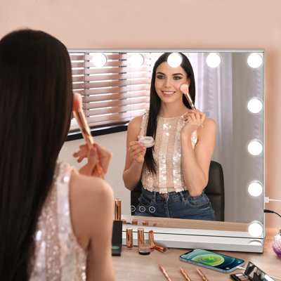 Hollywood Vanity Mirror with Lights 58x46cm with 15 Dimmable Bulbs 3 Color Tabletop or Wall Mounted Mirror - 8