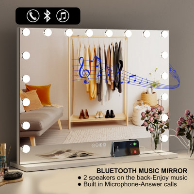 Hollywood Vanity Mirror Xtra Large 18 LED Lights with Bluetooth Speaker, USB Charging & 3 Colour Modes