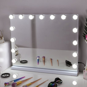 Hollywood Wall Makeup Mirror with 15 LED Blubs Light 3 Modes Touch Control 58 x 48cm