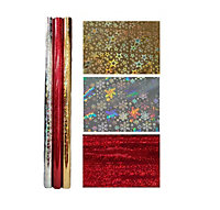 Holographic Foil Christmas Gift Wrapping Paper 3 x 2M Rolls Red Silver Gold Wrap