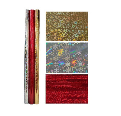 Red Gold Holographic Plaid Christmas Gift Wrap 1/2 Ream 417 ft x 24 in