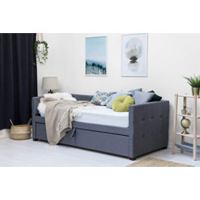 Holyrood Charcoal Grey Upholstered Day Bed & Pull Out Guest Trundle - Single
