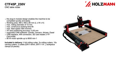 HOLZMANN CTF45P CNC Table Router 460 x 460mm Work Area - 80W Spindle 240V