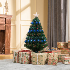 HOMCM 3 Feet Prelit Artificial Christmas Tree with Multi-Coloured Fiber Optic LED Light, Holiday Home Xmas Decoration, Green