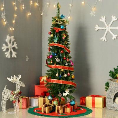 HOMCOM 1.5m 5ft Artificial Pine Pencil Slim Tall Christmas Tree with 294 Branch Tips Xmas Holiday Décor with Stand