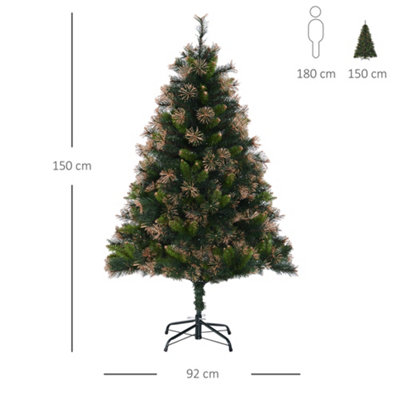 HOMCOM 1.5m 5ft Pre-Lit Christmas Tree Artificial Spruce Xmas Tree Warm White LED Holiday Décor with Metal Stand - 3