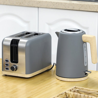 HOMCOM 1.7L Electric Fast Boil Kettle and 2 Slice Toaster Set, Grey
