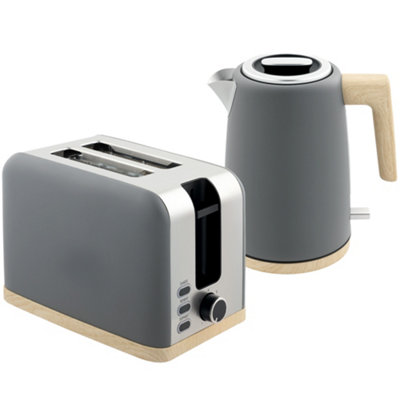 HOMCOM 1.7L Electric Fast Boil Kettle and 2 Slice Toaster Set, Grey