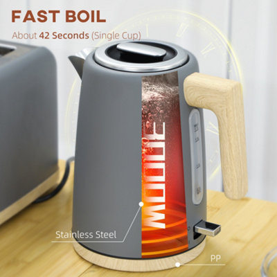 HOMCOM 1.7L Electric Fast Boil Kettle and 2 Slice Toaster Set, Grey