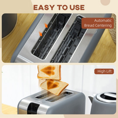HOMCOM 1.7L Electric Fast Boil Kettle and 2 Slice Toaster Set, Grey
