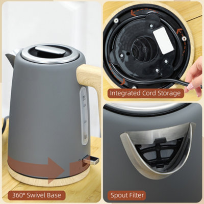 HOMCOM 1.7L Electric Fast Boil Kettle and 2 Slice Toaster Set, Grey