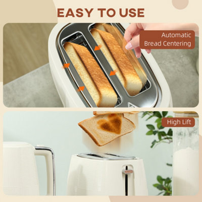 HOMCOM 1.7L Fast Boil Electric Kettle and 2 Slice Water Toaster Set, Cream