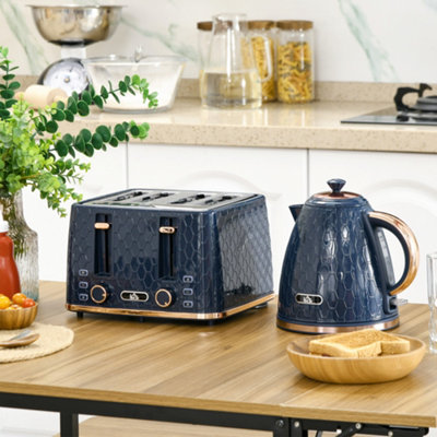HOMCOM 1.7L Kettle and Toaster Set with Defrost Reheat and Crumb Tray Blue