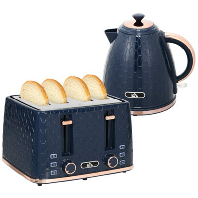 HOMCOM 1.7L Kettle and Toaster Set with Defrost Reheat and Crumb Tray Blue