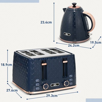 HOMCOM 1.7L Kettle and Toaster Set with Defrost Reheat and Crumb Tray Blue