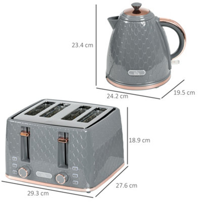 HOMCOM 1.7L Kettle and Toaster Set with Defrost, Reheat and Crumb Tray, Grey