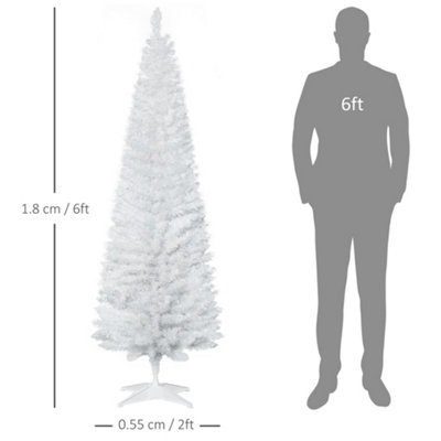 HOMCOM 1.8m 6ft Artificial Pine Pencil Slim Tall Christmas Tree with 390 Branch Tips Xmas Holiday Décor with Stand White - 3