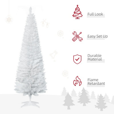 HOMCOM 1.8m 6ft Artificial Pine Pencil Slim Tall Christmas Tree with 390 Branch Tips Xmas Holiday Décor with Stand White - 6