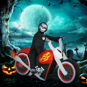 HOMCOM 1.8m Giant Inflatable Grim Reaper Motorcycle Halloween Decoration Ghost Flaming with LED Outdoor Air Blown Holiday Décor