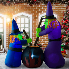 HOMCOM 1.8m Inflatable Halloween Lawn Decoration with LED Witches Around A Black Cauldron Outdoor Air Blown Holiday Décor