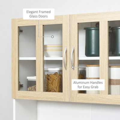 HOMCOM 1.8m Kitchen Cupboard Storage Cabinet Framed Glass Doors with Shelves
