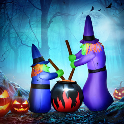 HOMCOM 1.8m Tall Inflatable Halloween Decoration Witches Light Airblown ...
