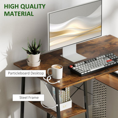 HOMCOM 100cm Computer Table with Shelves and Steel Frame, Rustic Brown