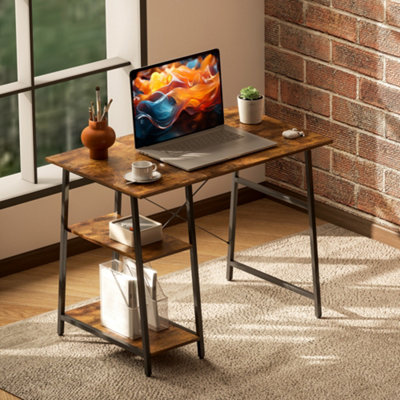 HOMCOM 100cm Computer Table with Shelves and Steel Frame, Rustic Brown