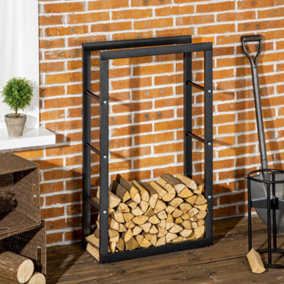 HOMCOM 100cm Metal Firewood Log Holder Rack Elevated Design, Base Side Rails 60cm Width