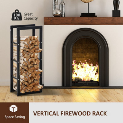 HOMCOM 100cm Metal Firewood Log Holder Rack Elevated Design, Base Side ...