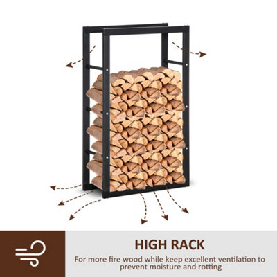 HOMCOM 100cm Metal Firewood Log Holder Rack Elevated Design, Base Side ...
