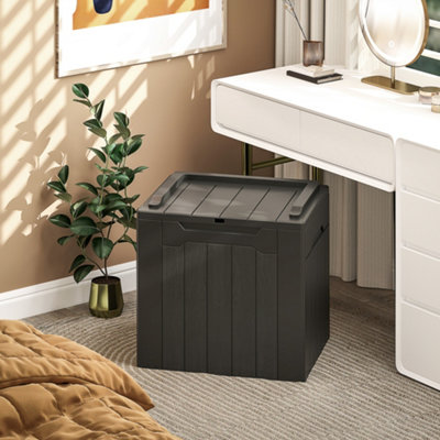 HOMCOM 107 L Plastic Storage Chest with Lock Hole and Handles Charcoal Grey