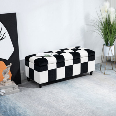 HOMCOM 114 x 47 x 47cm Velvet Storage Ottoman, Button-tufted Footstool Box