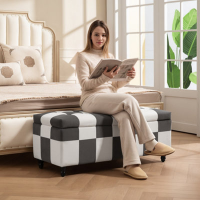 HOMCOM 114 x 47 x 47cm Velvet Storage Ottoman, Button-tufted Footstool Box