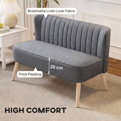 HOMCOM 117cm Loveseat Sofa 2 Seater Sofa with Padded Seat, Grey